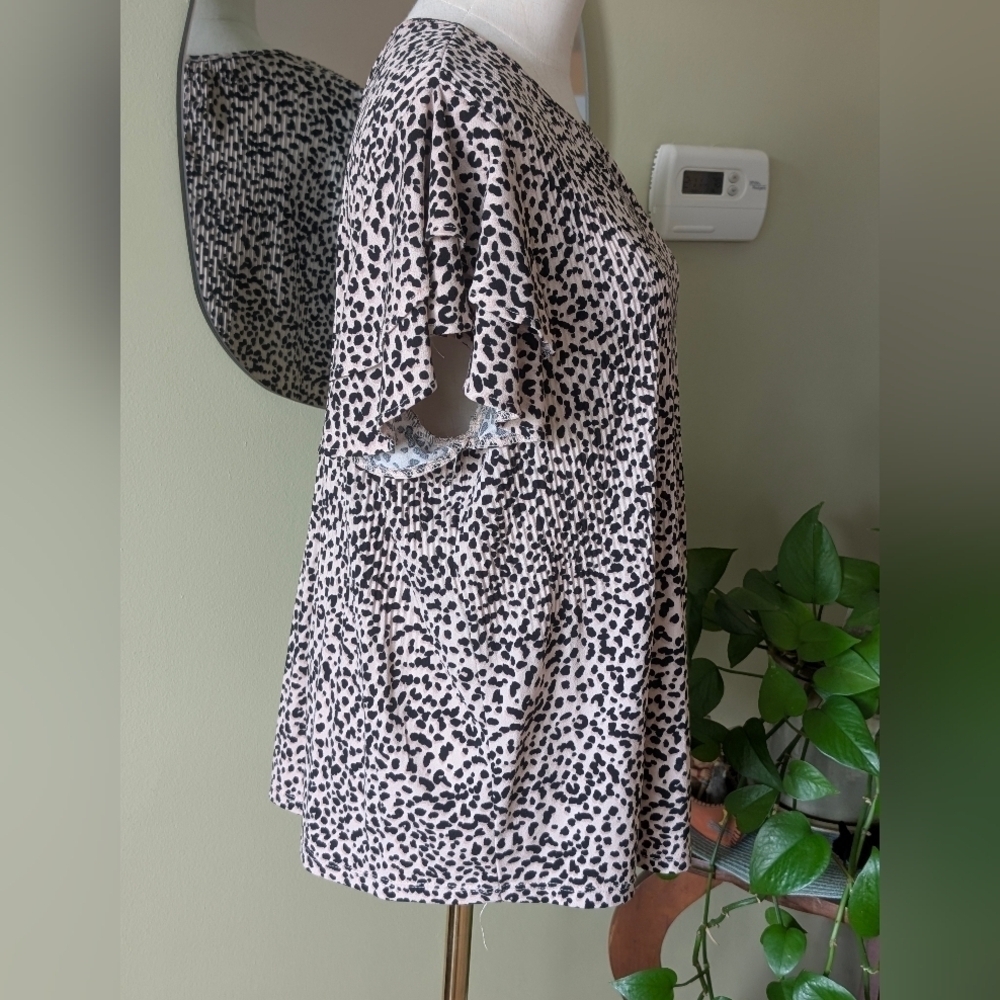 Adrianna Papell Women's Size Large Animal Print Short Sleeve Crewneck Top - Picture 4 of 10
